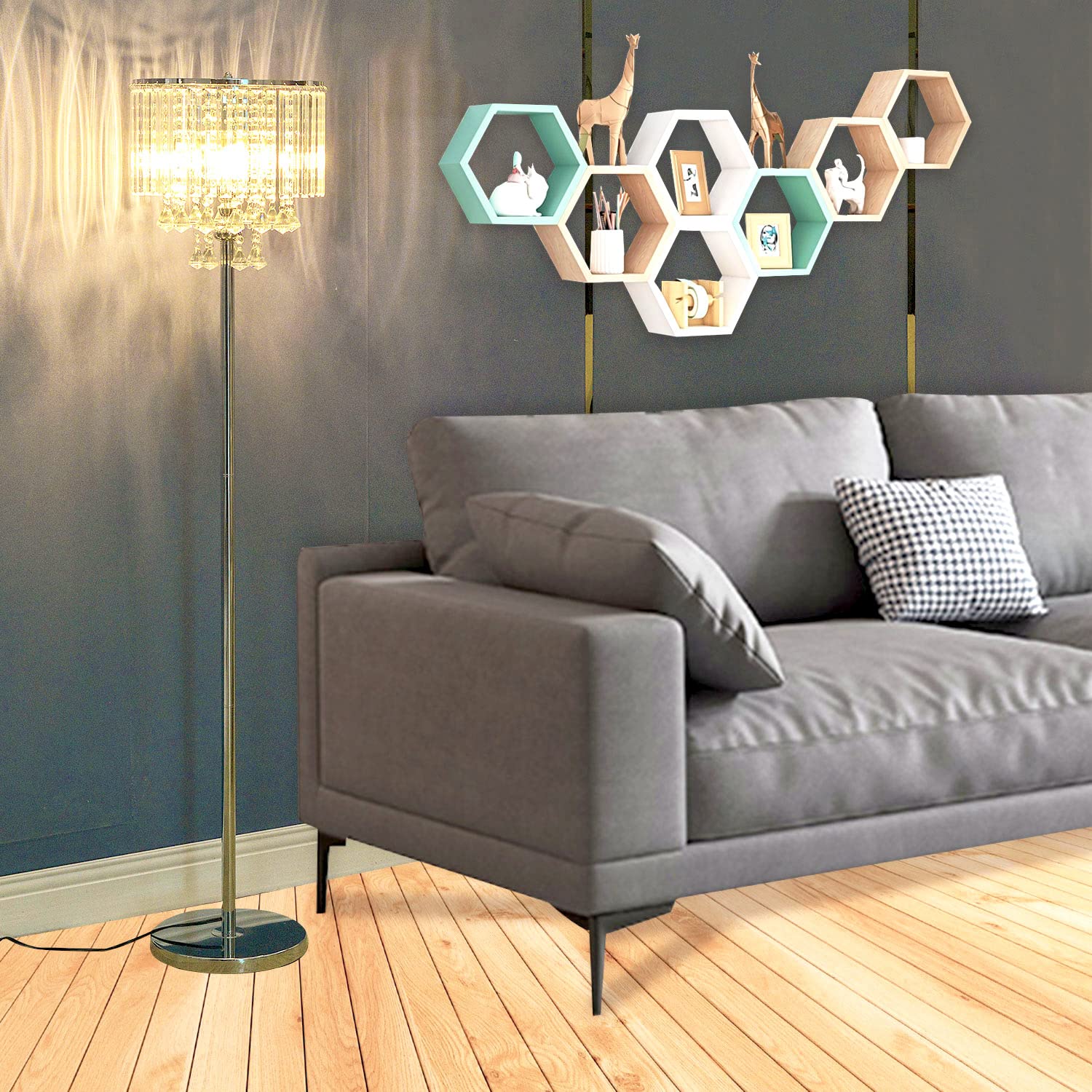 Beaysyty Modern Elegance Crystal Floor Lamp, On/Off Foot Switch